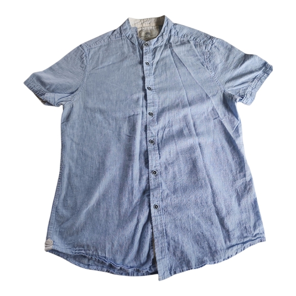 Report Collection Short Sleeve Shirt Size Large Linen Blend Light Blue Preppy - Picture 1 of 8
